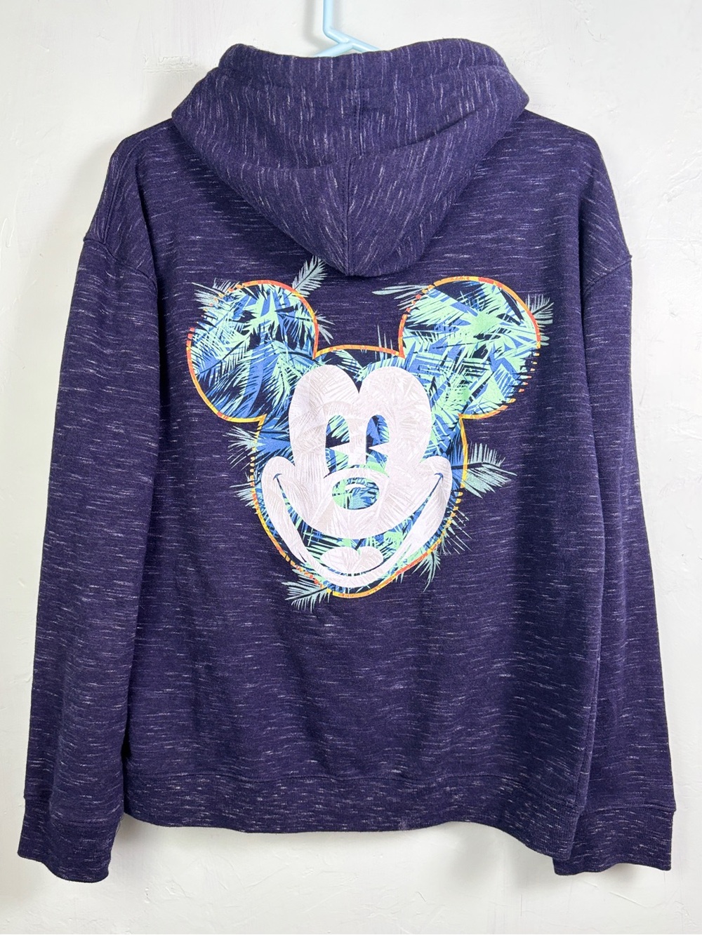 Disneyland Zip-Up Hoodie in Heathered Navy w/ Tropical Mickey Mouse